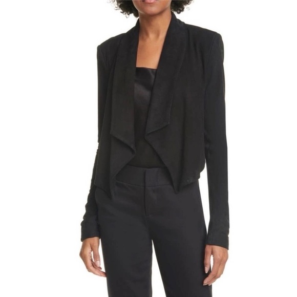 Alice + Olivia Black Cropped Blazer Waterfall Collar - Harvey Jacket Suede - Picture 6 of 6